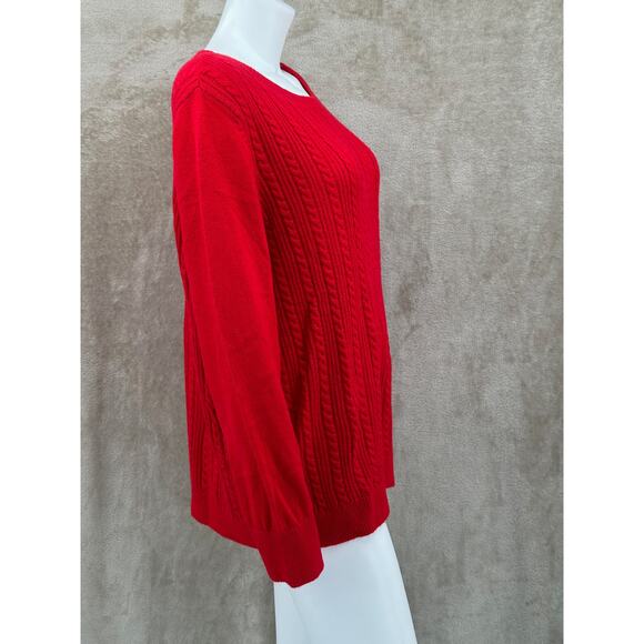 Talbots Sweater Womens 2X Cherry Red Cable Knit Fisherman Preppy Cozy Christmas - Picture 3 of 10